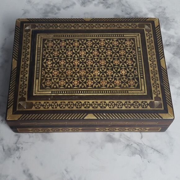 Vintage Middle Eastern Inlay Mosaic Wooden Box